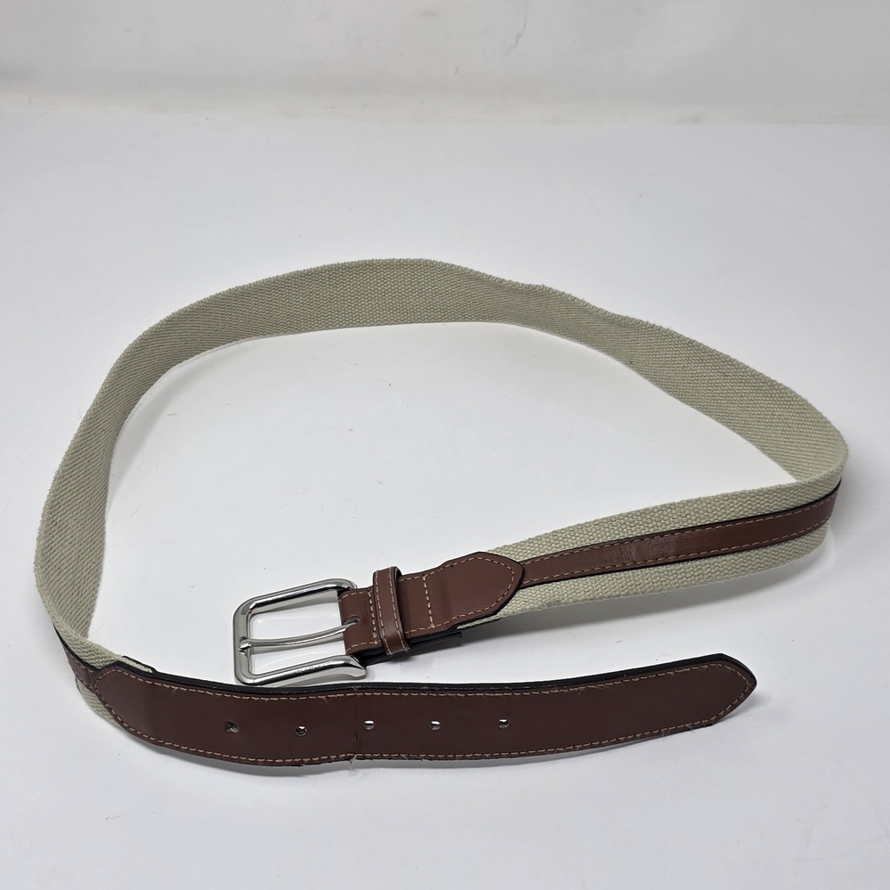 Gold Coast Vintage Men's Canvas and Leather Casual Belt - Beige and Brown